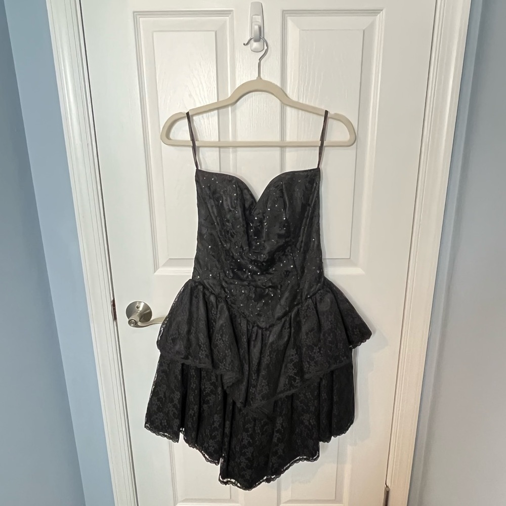 Gunne Sax Jessica McClintock Black Sweetheart Corset Cocktail Dress Tulle Small